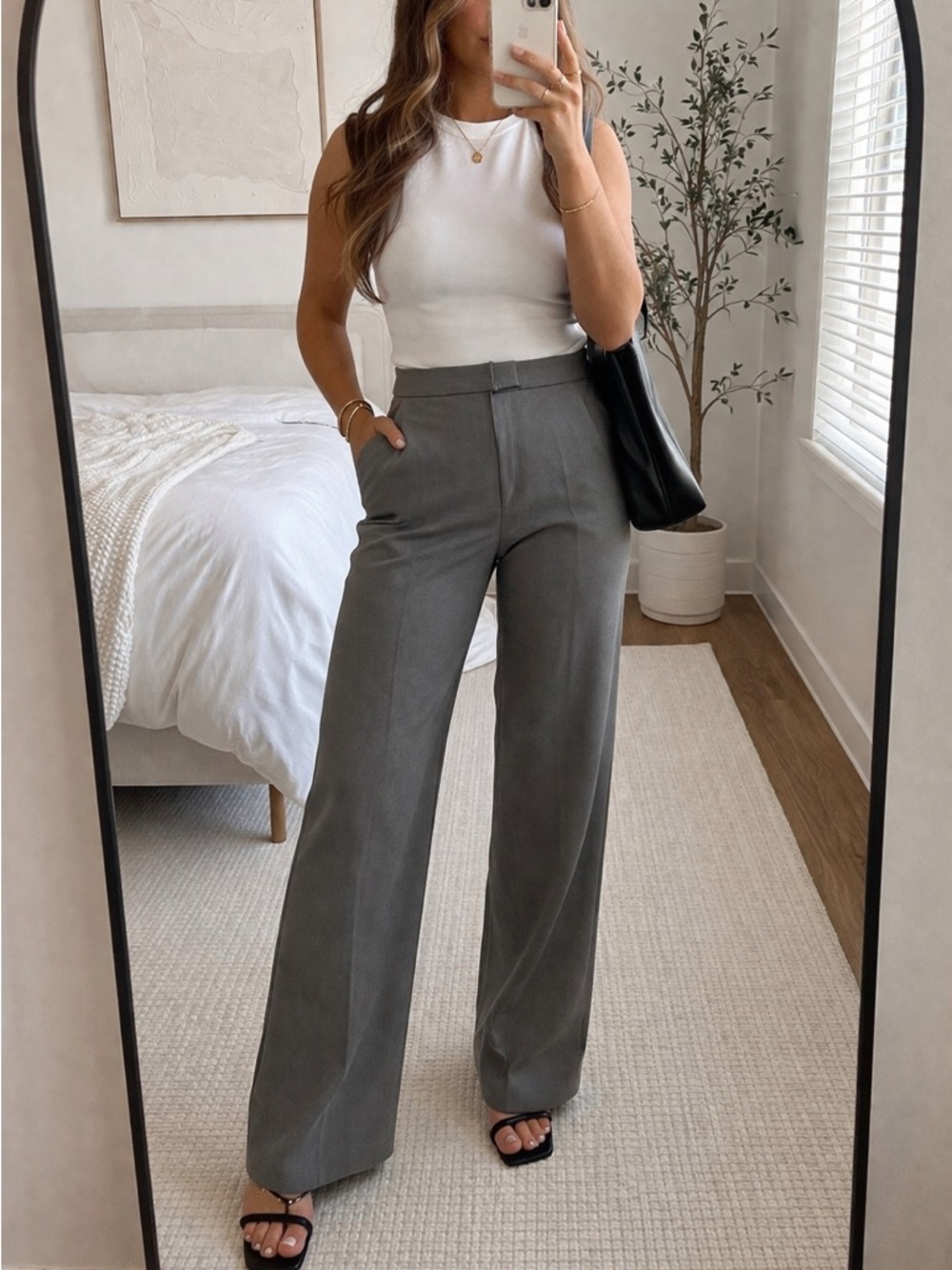 H&M Gray Wide Leg Pants High Rise Tailored Work Trousers